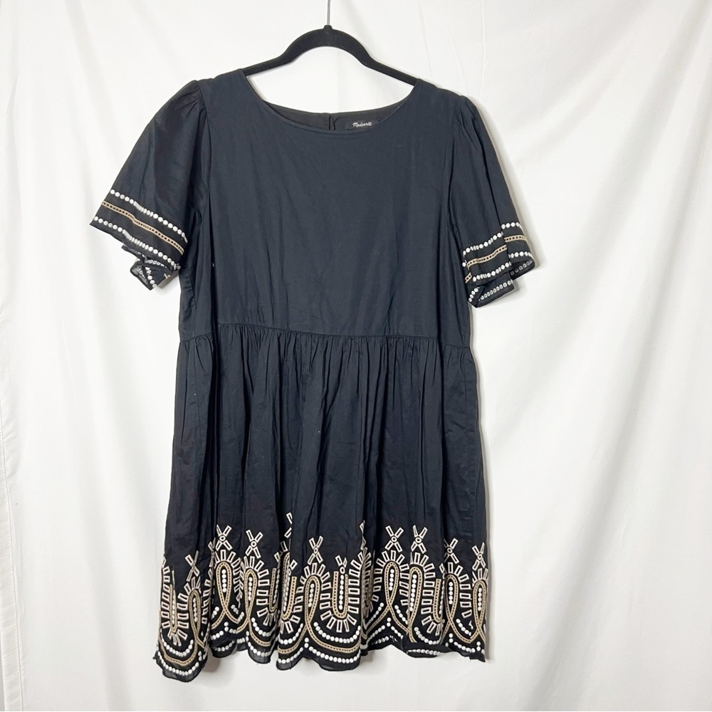 Madewell Black Embroidered Eyelet Puff Sleeve Mini Dress Size Large - Picture 4 of 9